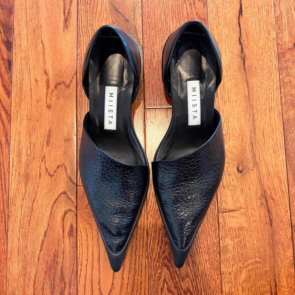 Miista Delt Courts Black Pointed Leather D'Orsay Flats